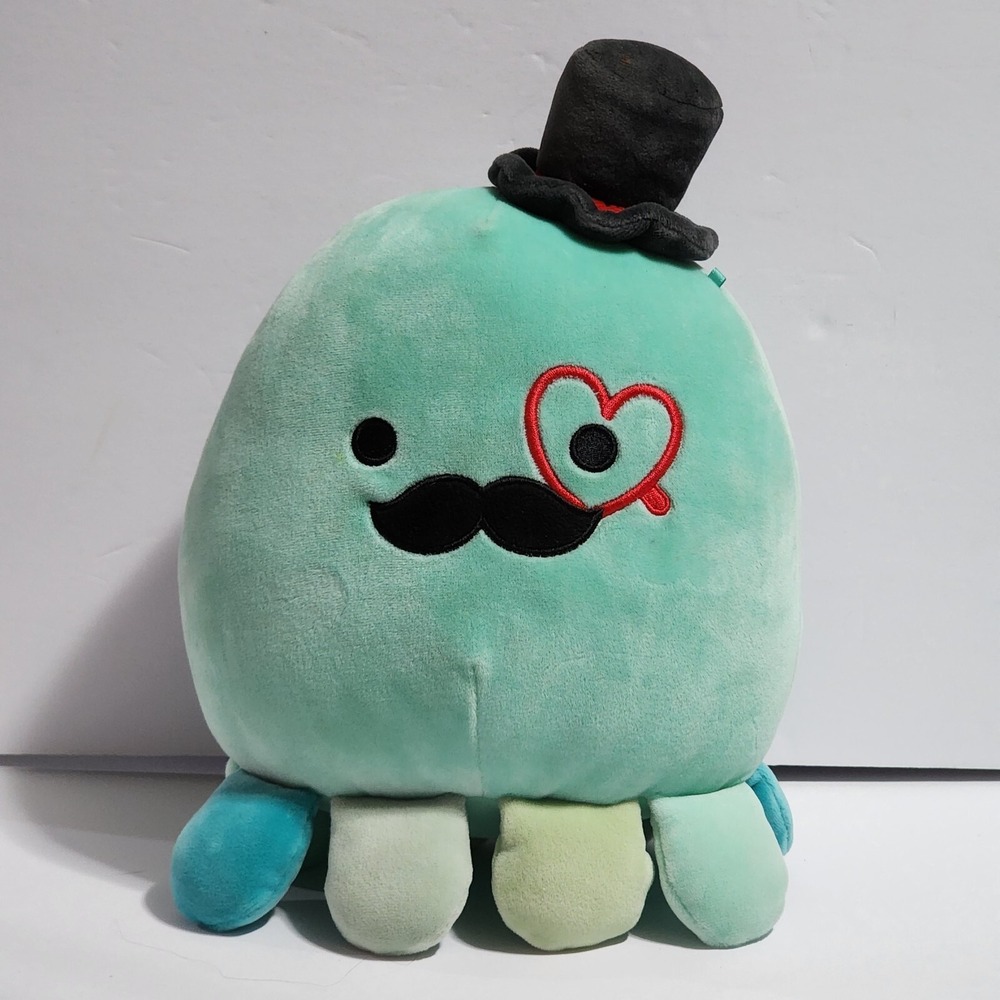 Squishmallows Eiko Octopus Mint Green Mustache Top Hat Heart Monocle Plush 11"